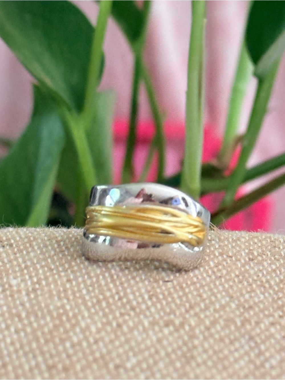 Two-Tone Silver and Gold fashion Wrapped Statement Ring Sz 9